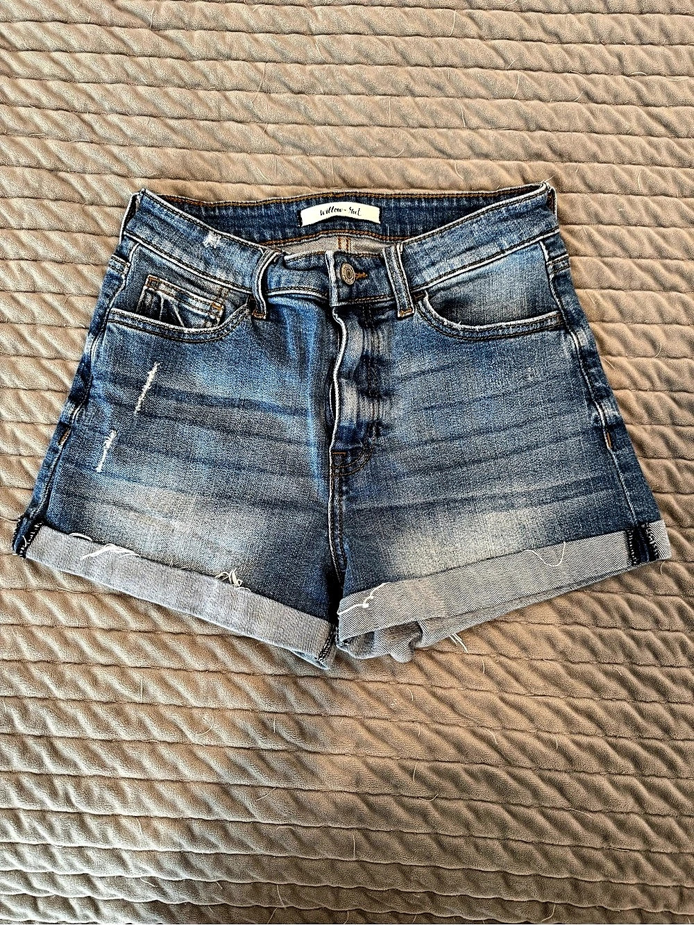Willow & Root Distressed Denim Jean Shorts in Blue